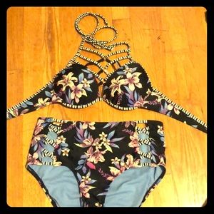 High waisted floral bikini